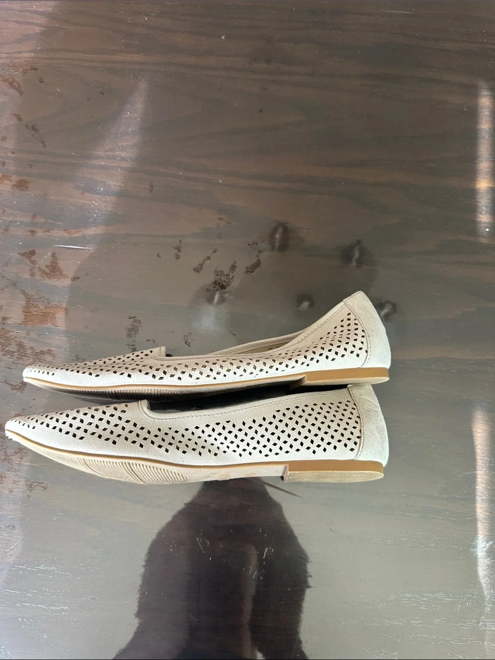 MIA Perforated Pointed Toe Slip-On Flats in Light Gray